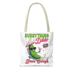 Cheeky Quote Pickle Tote Bag with fun design, durable spun polyester, multiple sizes and handle colors, perfect for errands and casual outings
