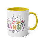 Best Nanny Ever Mother's Day mug with floral design, yellow interior and handle.