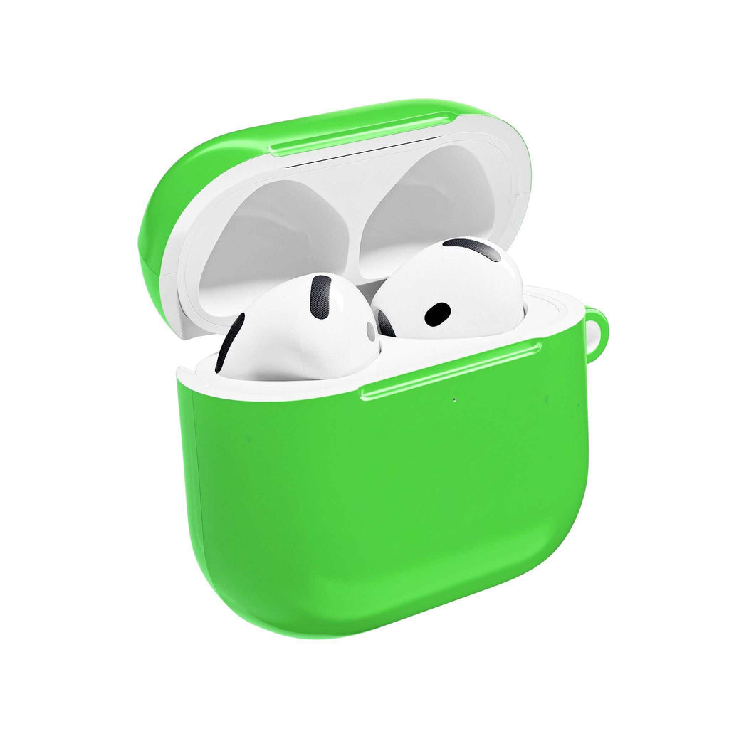 Lime green hard shell AirPods protective case with glossy finish and durable lightweight design