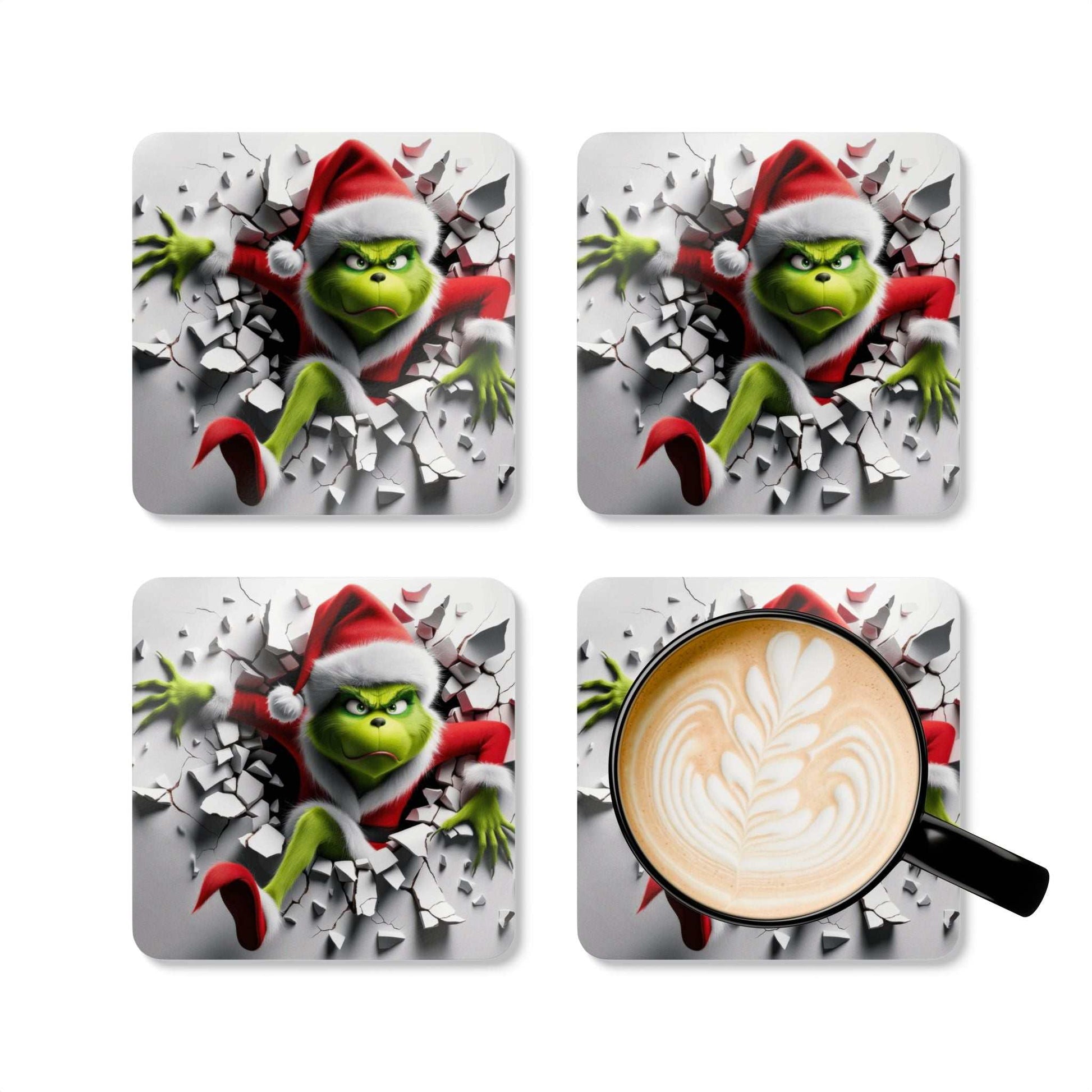 Grinch Hole In The Wall Coaster Set with festive design and holiday theme.