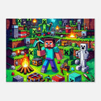 Minecraft Wall Canvas featuring vibrant pixel art and iconic game scenes, available in multiple sizes and profiles.