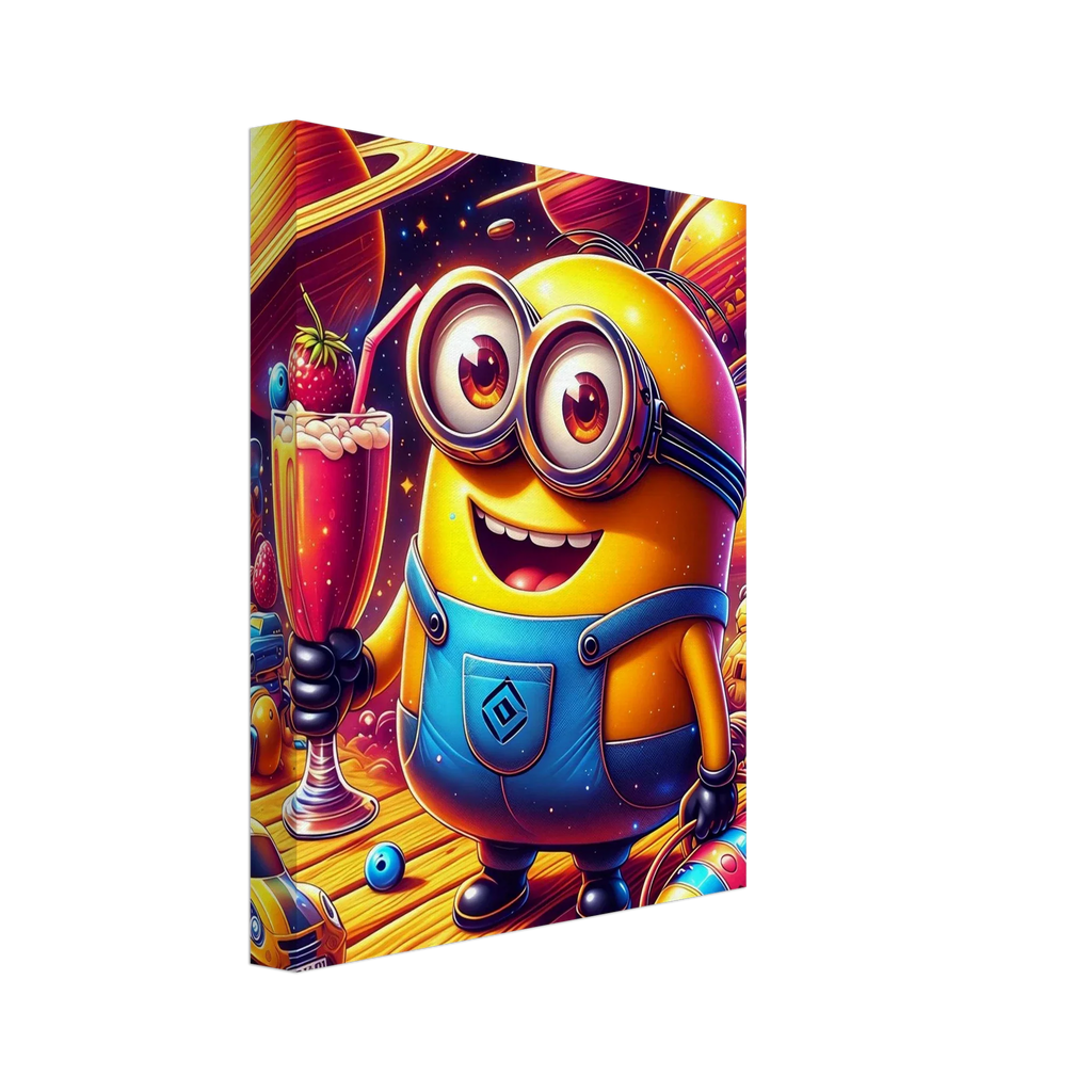 Minions Wall Canvas featuring vibrant yellow character with colorful background.