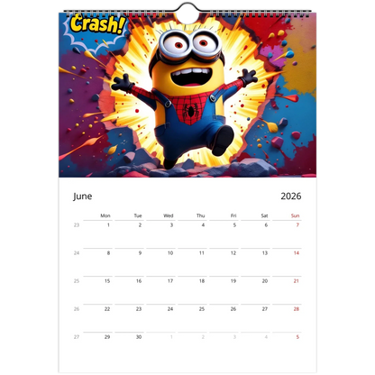 2026 Minions Superhero Wall Calendar with vibrant illustrations and large date squares