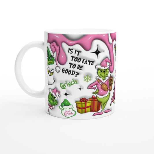 Grinch Christmas Mug with festive design, 11oz ceramic, glossy finish.