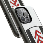 Fulham FC MagSafe iPhone case with black and white design, dual-layer protection, and MagSafe compatibility.