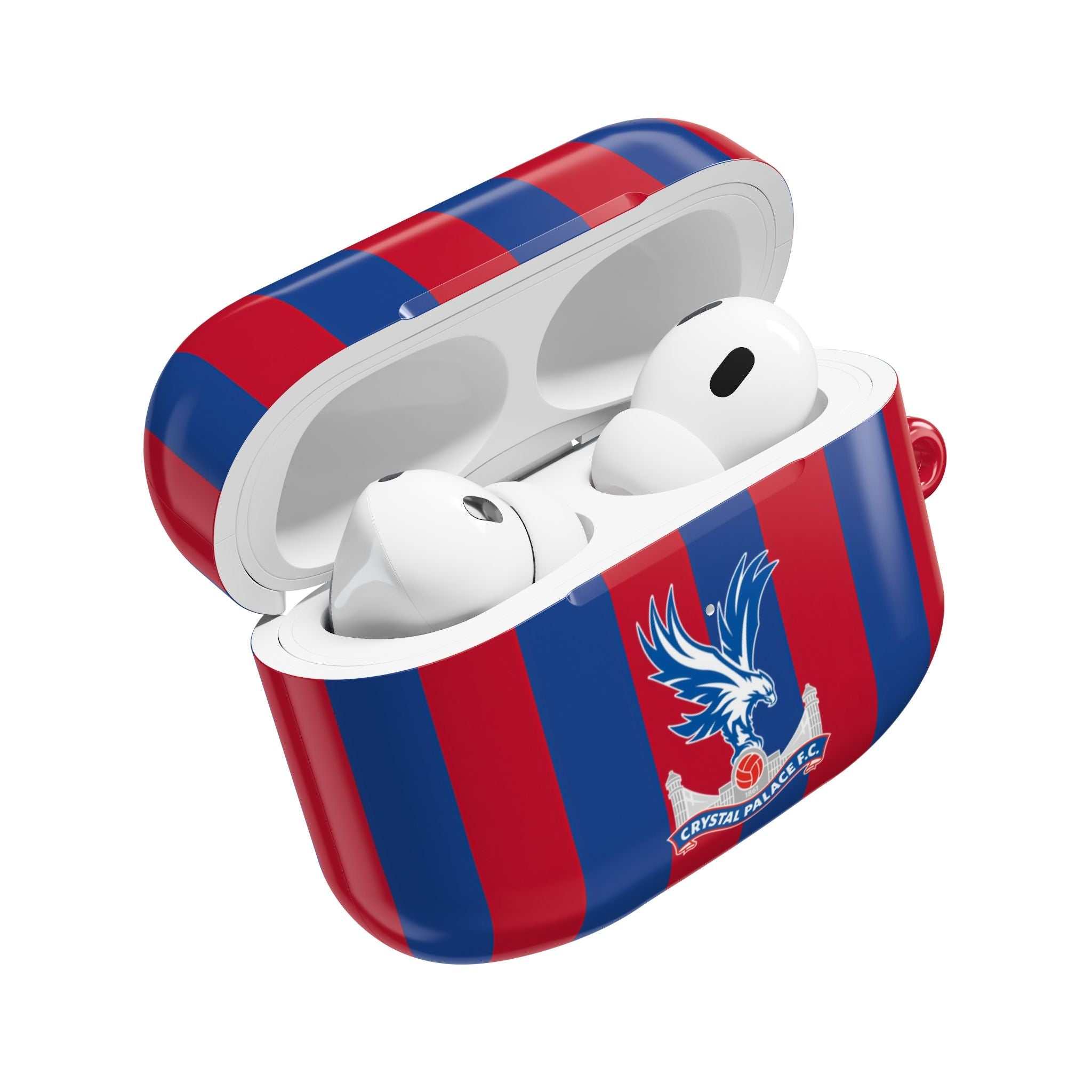 Crystal Palace FC themed protective AirPods case with red and blue stripes and eagle crest
