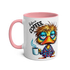 Fun Sarcastic Coffee Mug with humorous duck design, pink handle, and stylish glossy finish.