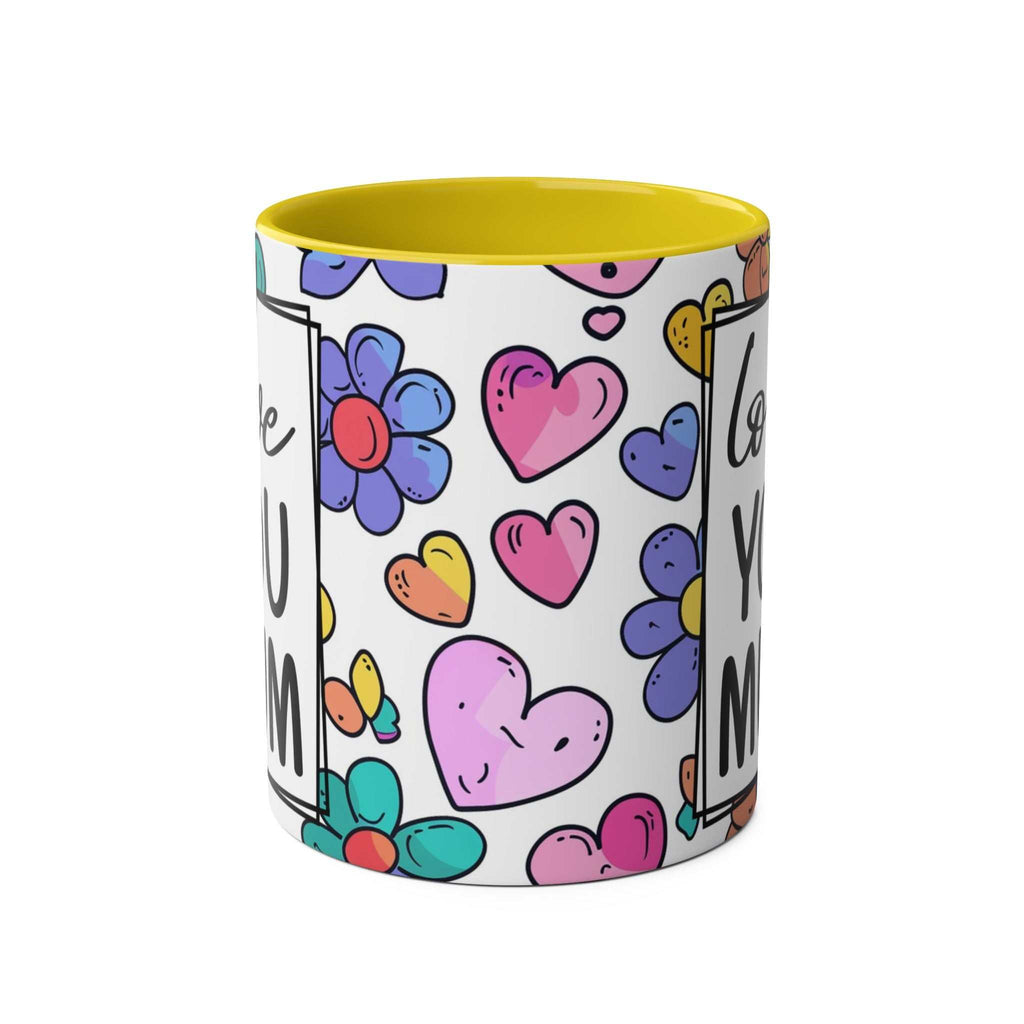 Love You Mum Floral Mug with heart and floral design, glossy ceramic coffee cup gift for Mother's Day