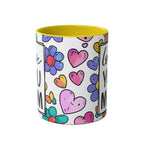 Love You Mum Floral Mug with heart and floral design, glossy ceramic coffee cup gift for Mother's Day