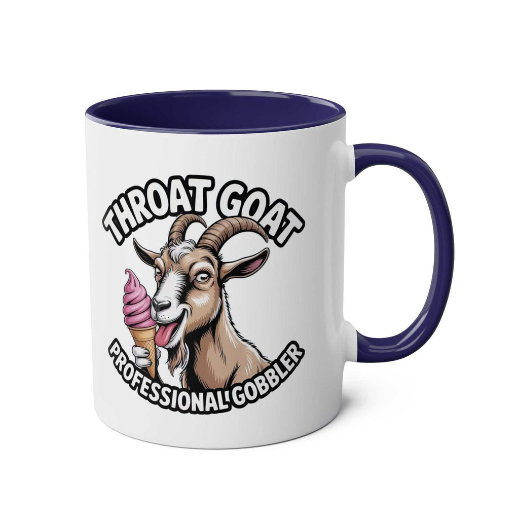 Throat Goat Mug ceramic coffee cup with cheeky adult humor design in glossy finish