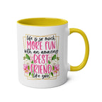 Amazing Friend Coffee Mug with fun design and yellow handle.