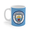 Manchester City Mug with sky blue design and "City 'til I die" slogan, 11oz ceramic cup for fans