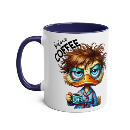 Fun Sarcastic Coffee Mug with humorous duck design, 11oz ceramic, glossy finish.