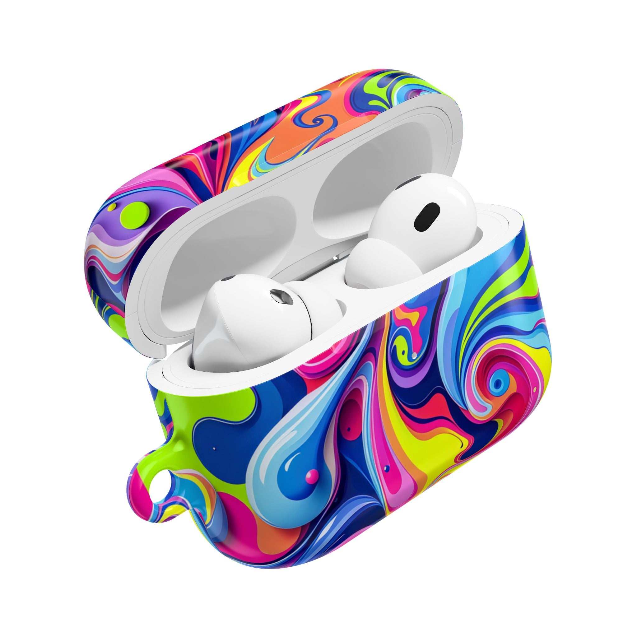Vibrant Colour Splash hard shell protective case for AirPods and AirPods Pro with bright, swirl pattern design