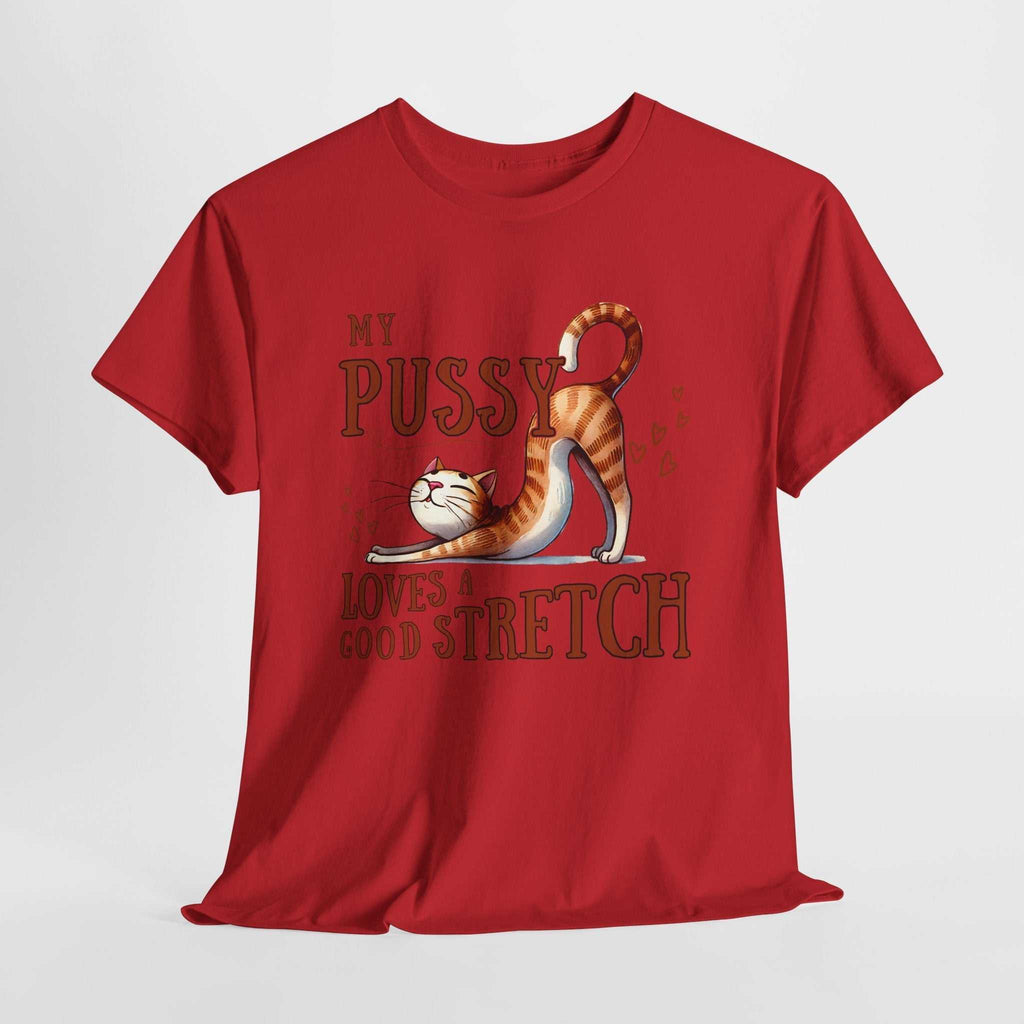 My Pussy Loves a Stretch T-Shirt with bold, humorous design for playful women, made from soft 100% cotton, perfect for parties and casual wear