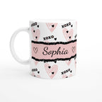 personalised cute Valentines Day mug with name Sophia, heart design, and pink accents