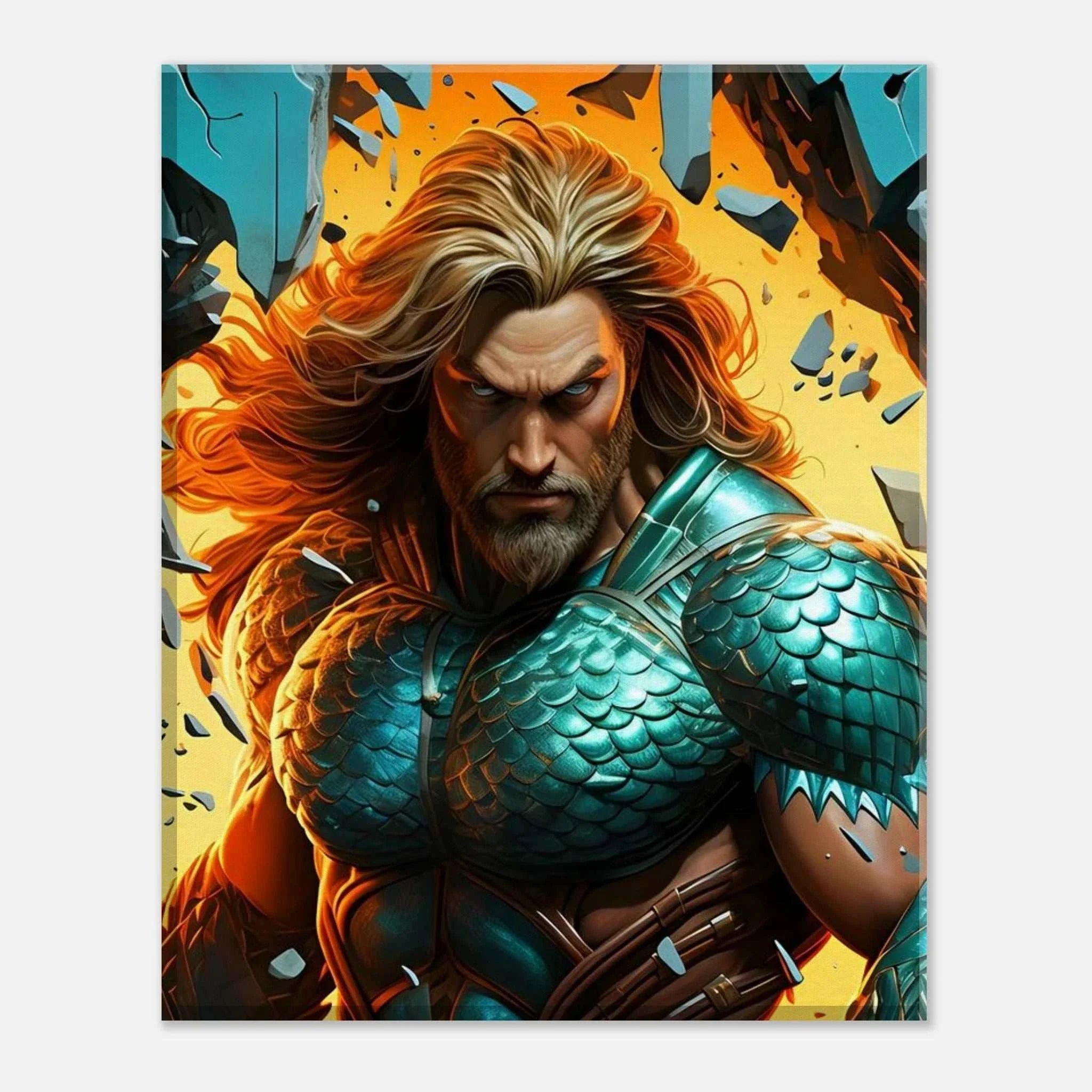 Aquaman wall canvas featuring vibrant artwork of ocean's hero, perfect for adventurous home decor.