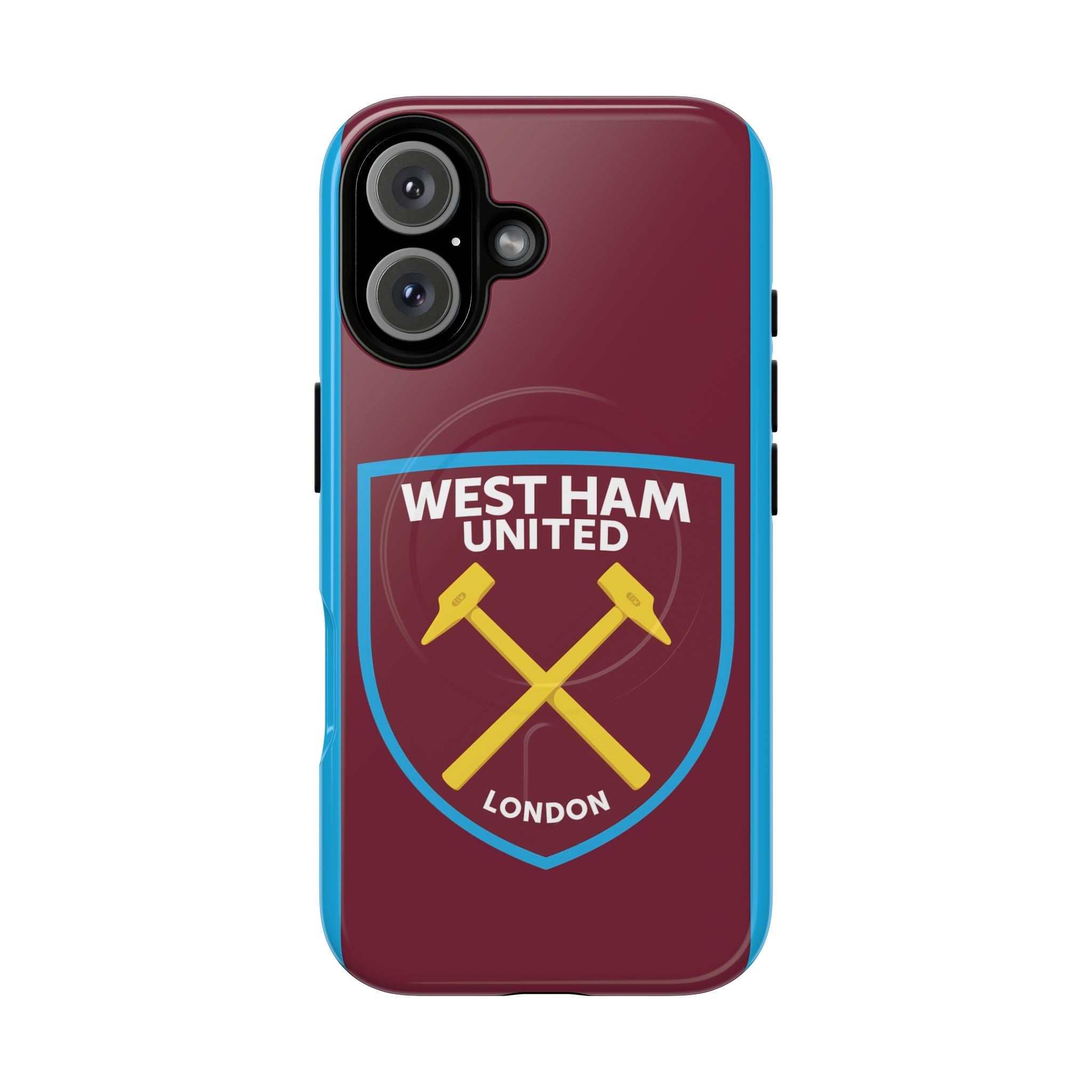West Ham Utd MagSafe iPhone case with claret and blue colors and club crest, durable dual-layer protection