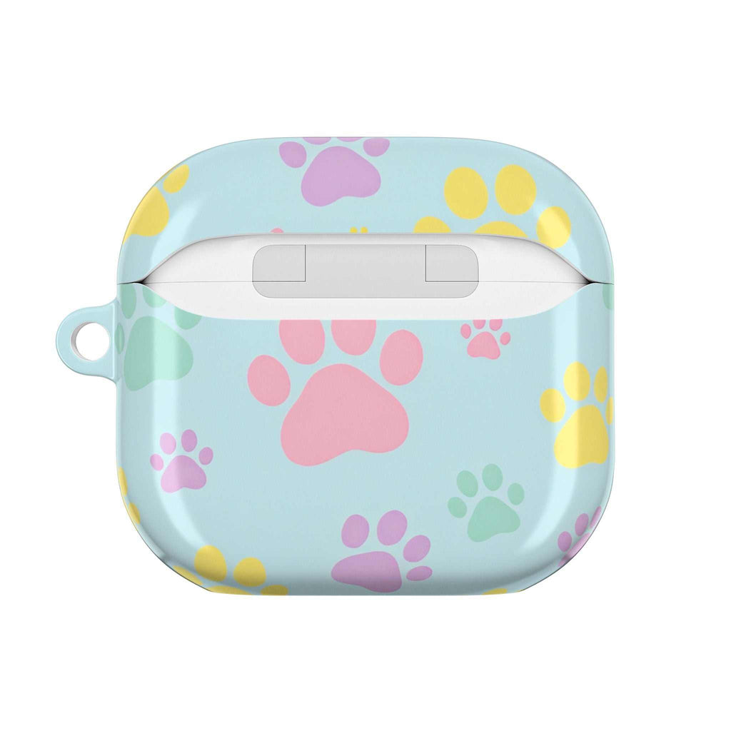 Pastel doggy paw print AirPods Pro protective hard shell case in vibrant colors