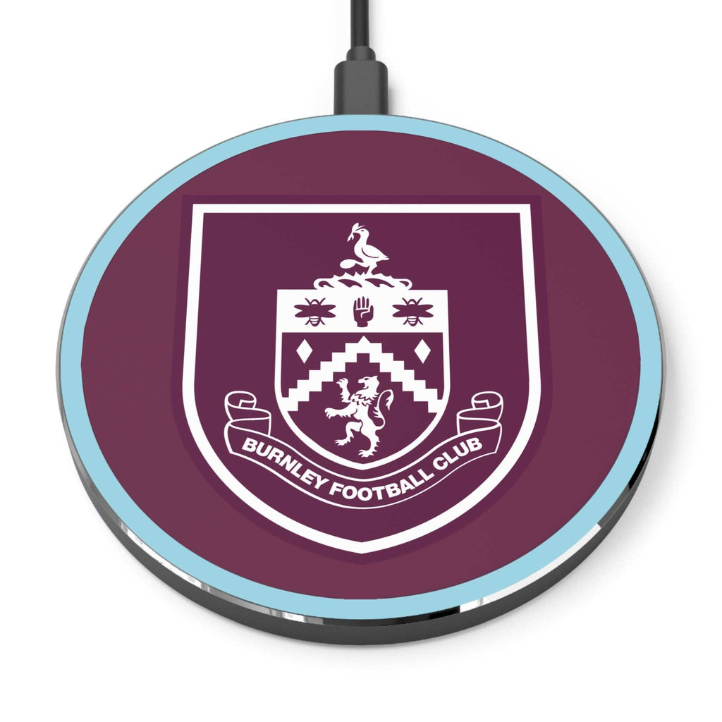 Burnley FC wireless charger in claret and blue with club crest and 10W fast charging