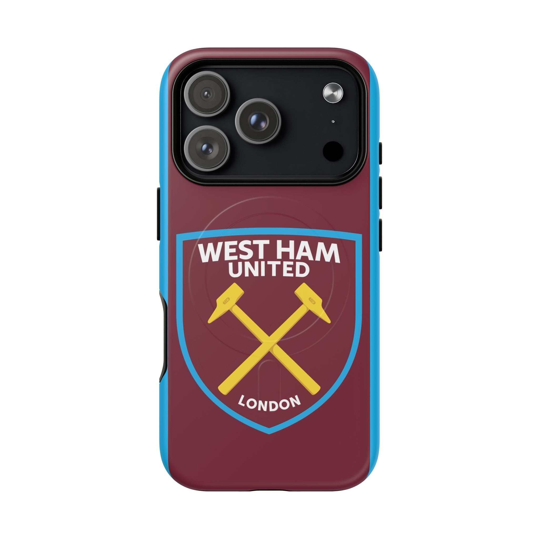 West Ham Utd MagSafe iPhone case with claret and blue colors and club crest, durable dual-layer protection