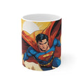Superman inspired coffee mug with glossy finish and printed superhero design