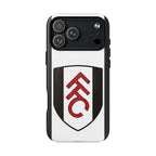 Fulham FC MagSafe iPhone case with black and white club crest, dual-layer protection, and MagSafe compatibility