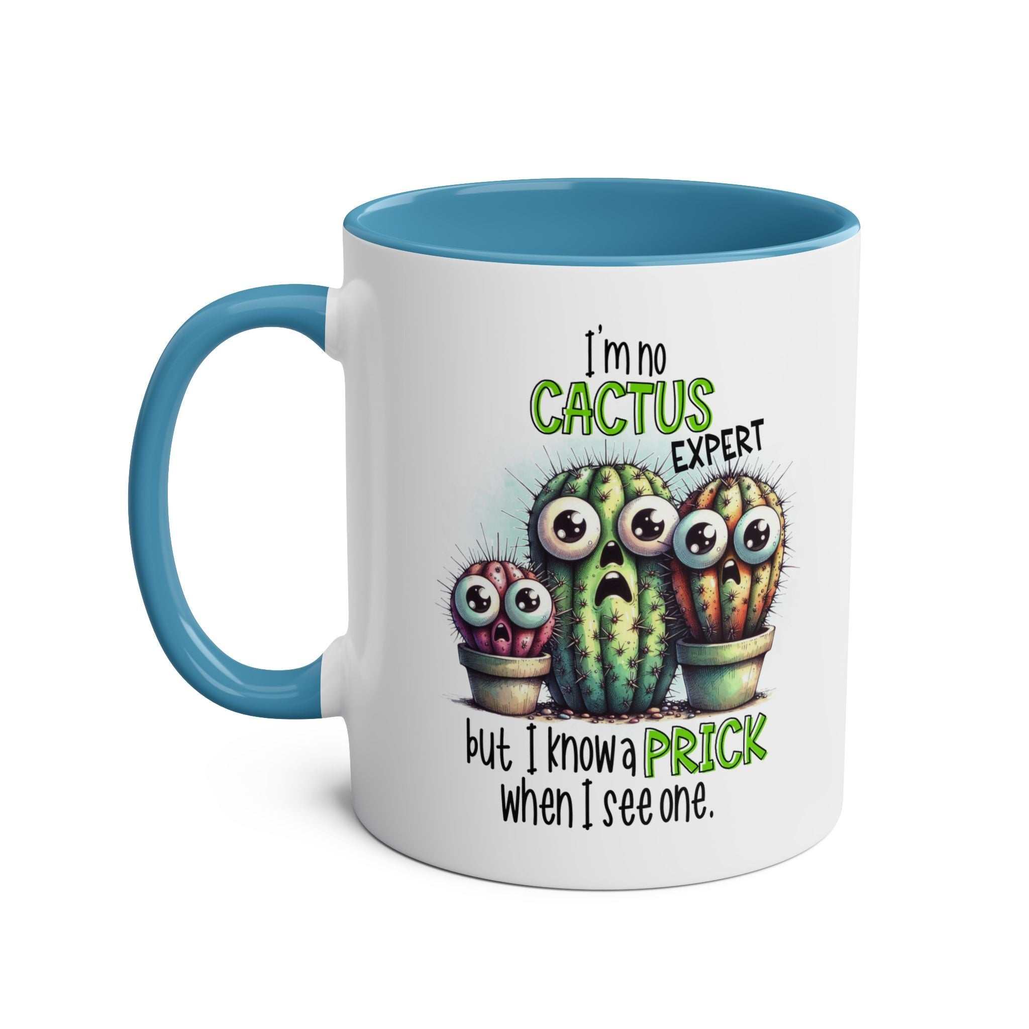 Fun Cactus Expert Coffee Mug with sassy cactus design and glossy finish in vibrant colors