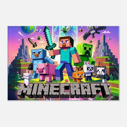 Vibrant Minecraft wall canvas with iconic pixelated scenes, perfect for room decor.