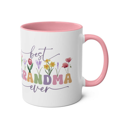 Best Grandma Ever Mother's Day gift mug with floral design and pink handle.