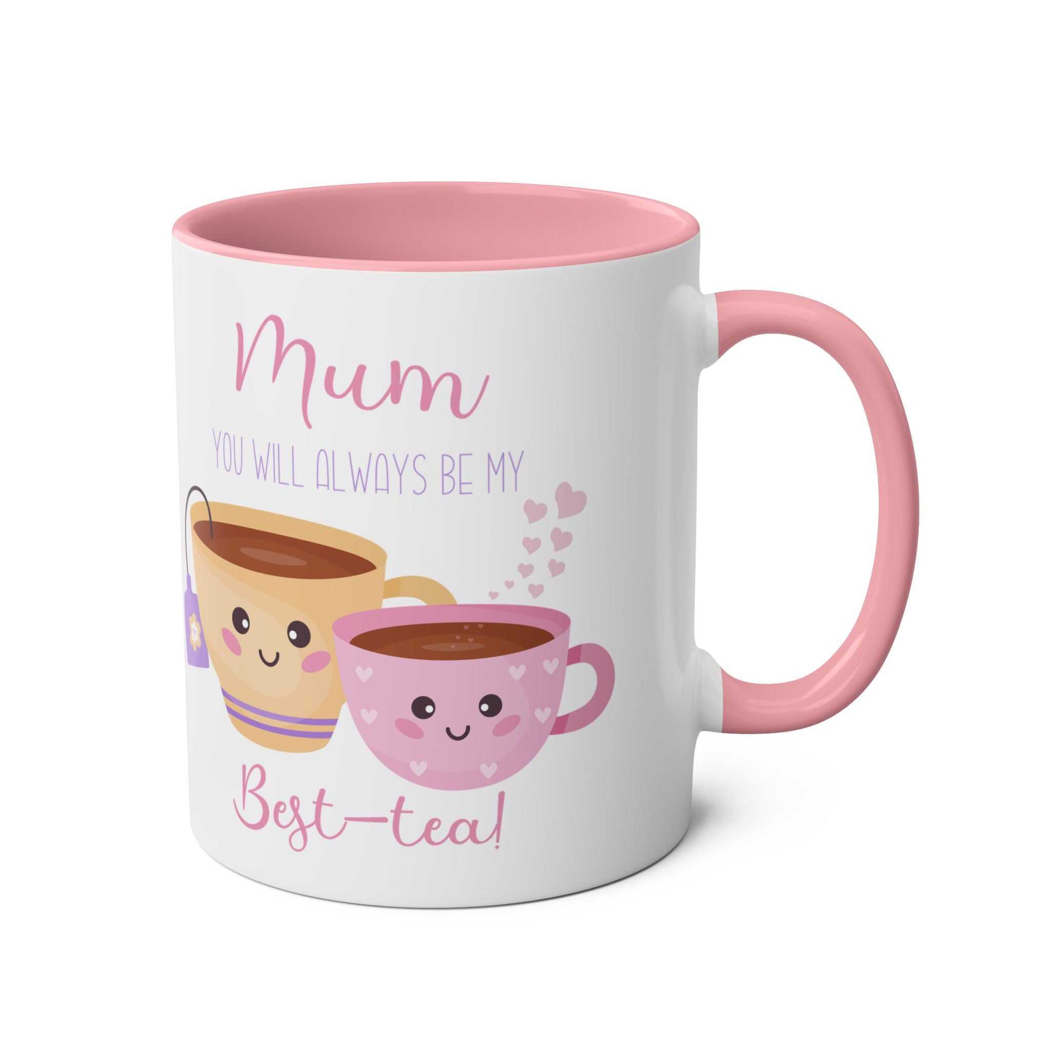 Best Tea Mum Ever mug gift for Mother's Day with cute design and pink handle.