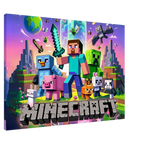 Minecraft Wall Canvas featuring vibrant pixelated scenes with characters, ideal for decorating bedrooms or gaming zones.