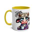 Fun Sarcastic Coffee Mug with Humorous Cow Design, 11oz Ceramic, Yellow Handle