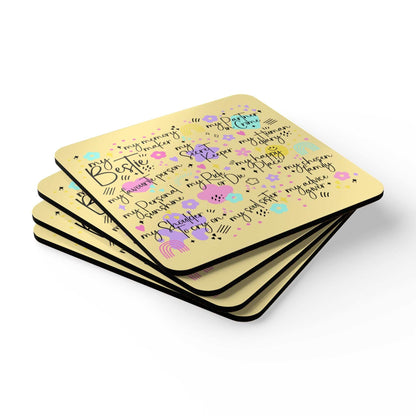 Bestie Yellow Coaster Set with playful designs and cheeky fun accents.