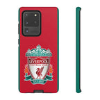 Liverpool FC Magnetic shockproof Samsung Galaxy case in red with dual-layer defense and wireless charging compatibility
