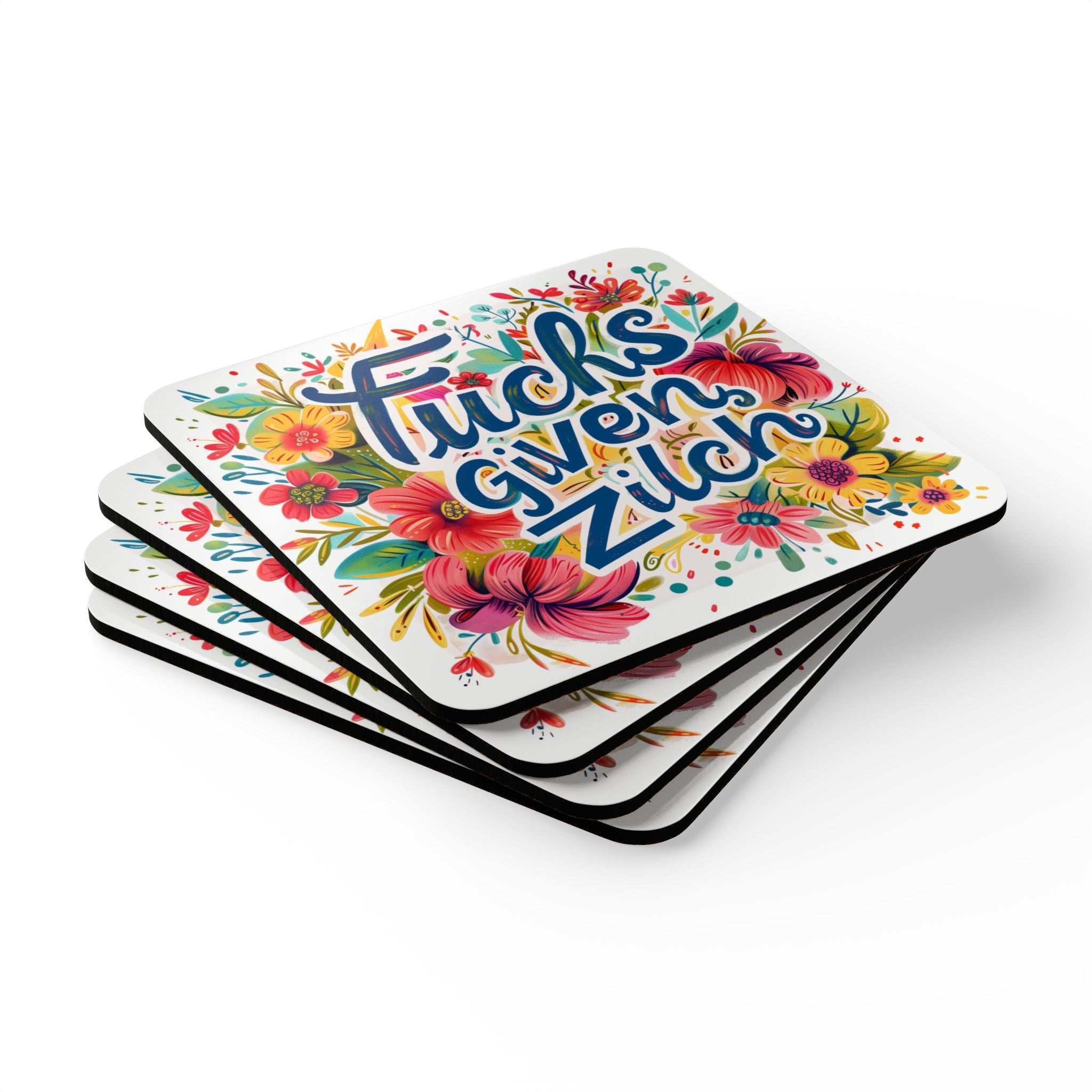 Zilch Coaster Set with floral design and humorous text