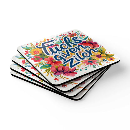 Zilch Coaster Set with floral design and humorous text