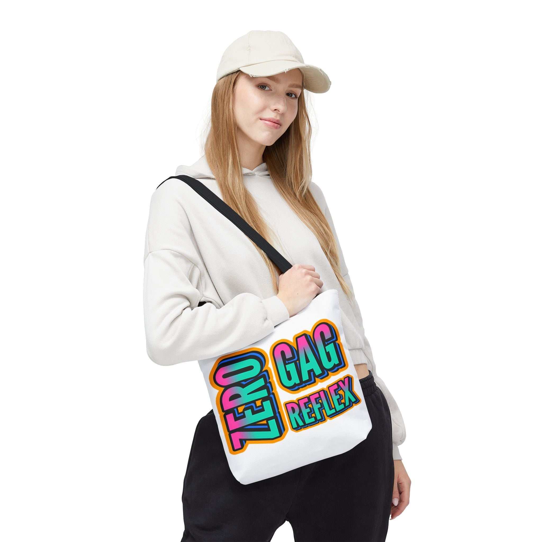 Zero Gag Reflex Tote Bag with cheeky design, durable spun polyester, multiple sizes and handle colors