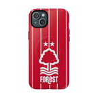 Nottingham Forest red MagSafe iPhone case with white club crest and stripes, dual layer protection, and wireless charging compatible