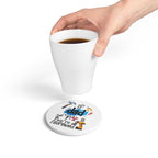 "If Dad Cant Fix It" ceramic coaster with beer illustrations and cork backing for hot and cold drinks