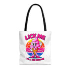 Cheeky Lick Me Till Ice Cream Tote Bag with colorful handles, durable spun polyester, perfect for daily use and errands