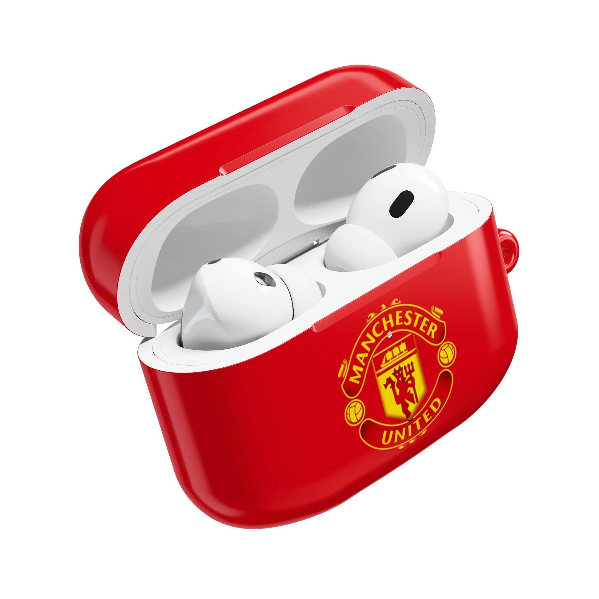 Manchester Utd FC AirPods protective case in red with club crest, shock-resistant and compatible with AirPods and AirPods Pro