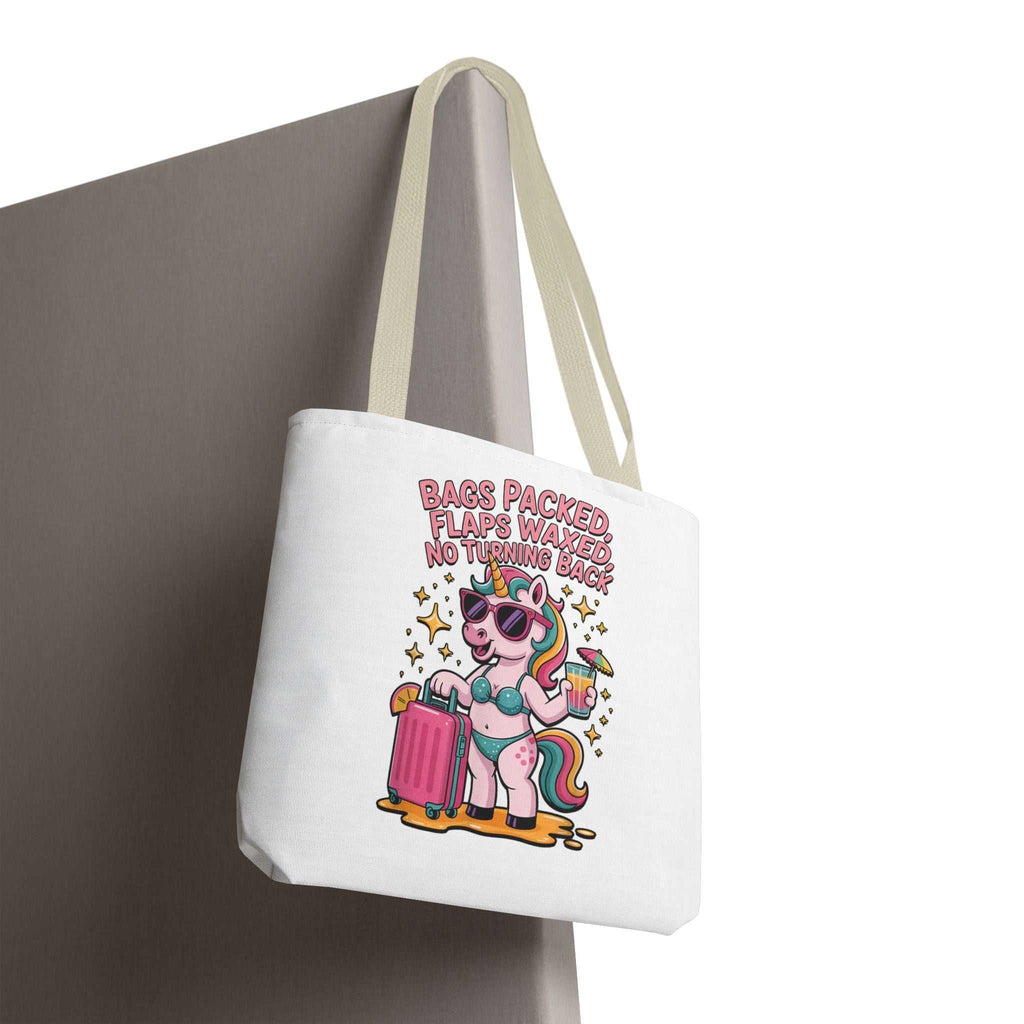 Fun Unicorn Travel Tote Bag with cheeky design and colorful handles