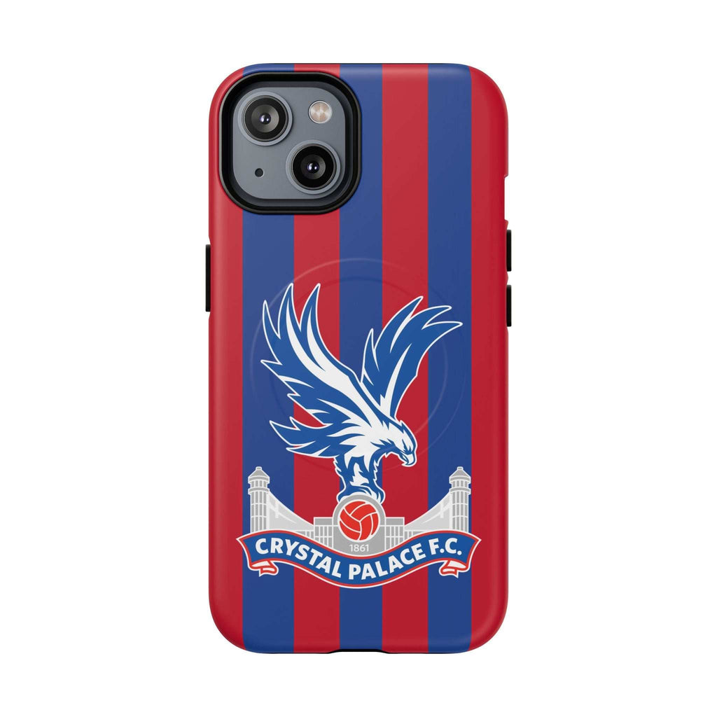 Crystal Palace MagSafe iPhone case with red and blue stripes and eagle crest, durable dual-layer protection