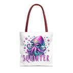 Cheeky Squirter Squid Tote Bag with multiple sizes and handle colors for fun, durable daily use