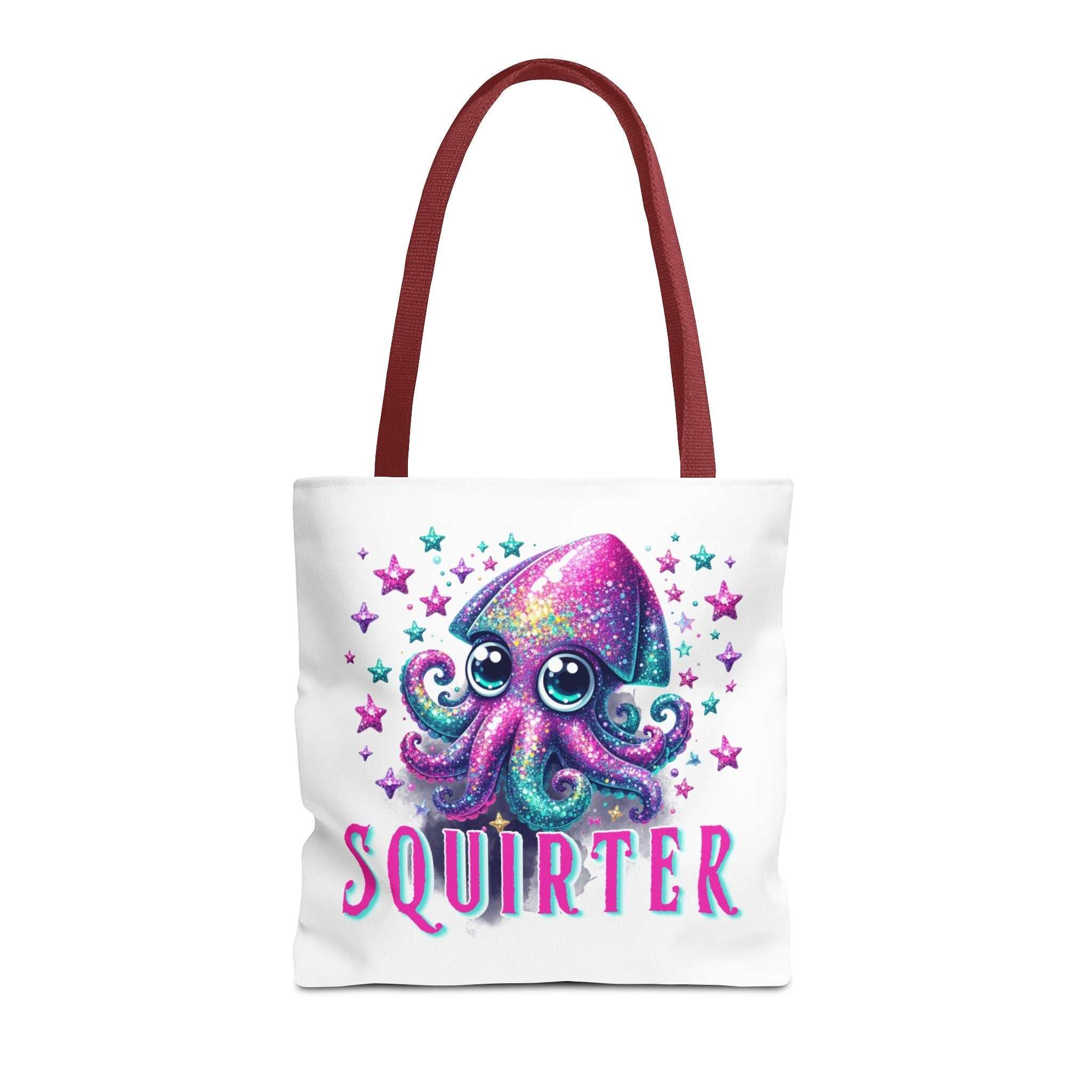 Cheeky Squirter Squid Tote Bag with multiple sizes and handle colors for fun, durable daily use