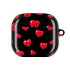 Black Hearts AirPods Case with vibrant red hearts on glossy black hard shell for protection and style