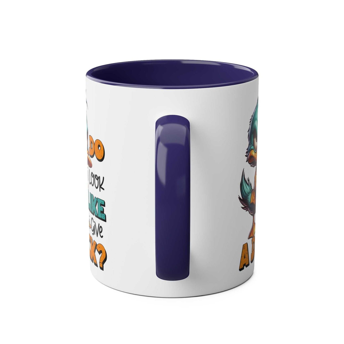 Quirky 'Give A Duck' coffee mug with playful duck design, glossy finish, 11oz ceramic, available in 7 colors.