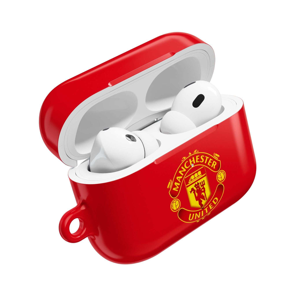 Manchester Utd FC AirPods protective hard case in red with club crest for AirPods and AirPods Pro