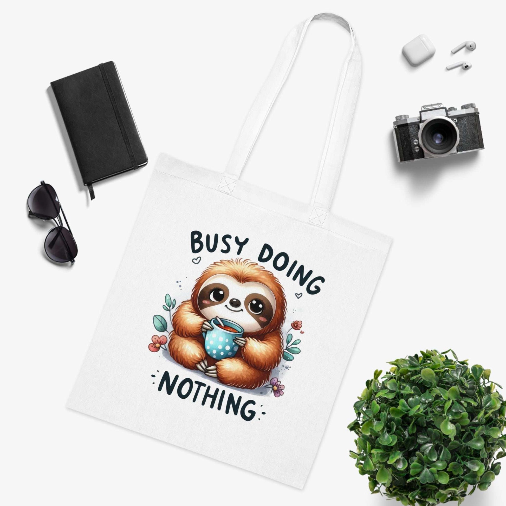 Cotton Tote Bag with Cute Sloth Design - Fun and Whimsical Accessory for Everyday Use